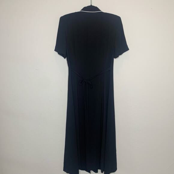 Leslie Fay Black Midi Dress Button Front Sz ? Medium - Picture 5 of 8